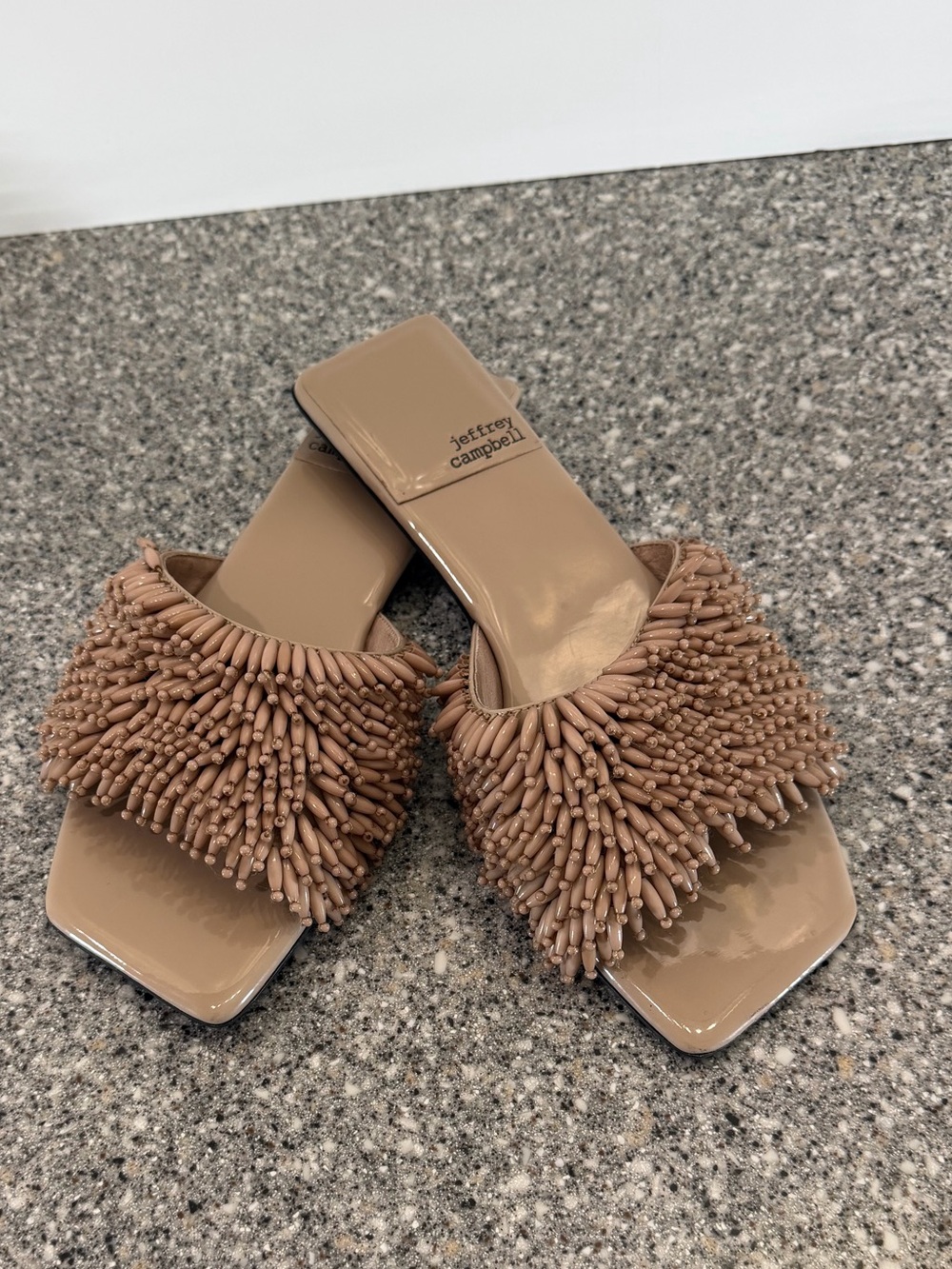 Jeffrey Campbell Beaded Sandals Nude Size 7 Anthropologie Square Toe Mules